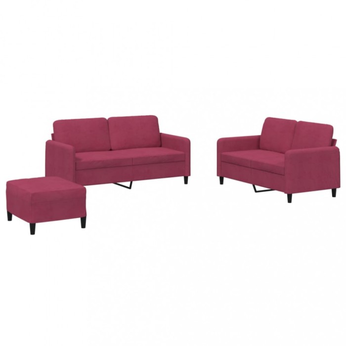Set de canapea, 3 piese, rosu vin, catifea
