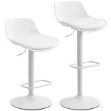 HOMCOM Set de 2 Scaune de Bar Rotative cu Spătar și &Icirc;nălțime Reglabilă Alb | Aosom Romania