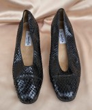 PANTOFI DAMA VINTAGE DIN PIELE DE ȘARPE NEAGRA, ITALIA, MARIME 39