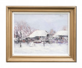 Cumpara ieftin Tablou pictat manual inramat, Peisaj de iarna, 70x60cm, Valeriu Stoica 1996, Peisaje, Ulei, Realism