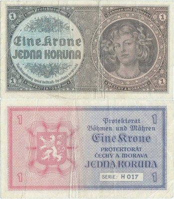 1940 , 1 koruna ( P-3a ) - Protectoratul Boemiei și Moraviei foto