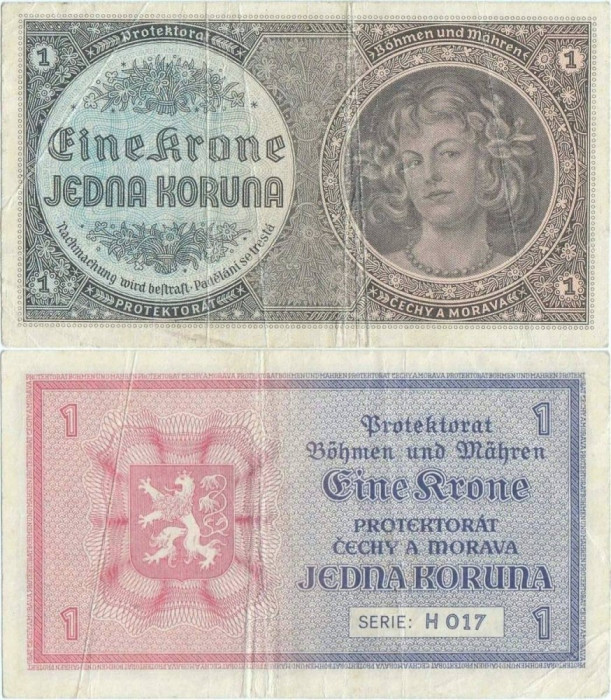1940 , 1 koruna ( P-3a ) - Protectoratul Boemiei și Moraviei