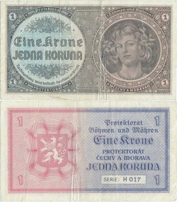 1940 , 1 koruna ( P-3a ) - Protectoratul Boemiei și Moraviei