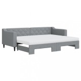 Cumpara ieftin Pat de zi cu extensie si saltele, gri deschis, 80x200 cm textil