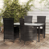 VidaXL Set mobilier de exterior cu perne, 5 piese, negru, poliratan