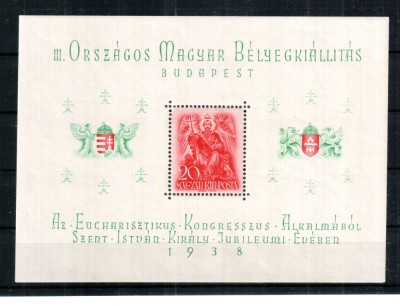 Ungaria 1938, Mi #568 = Bl 2**, Expozitia Filatelica, Sfantul Stefan, MNH. Cota 40 &amp;euro;! foto