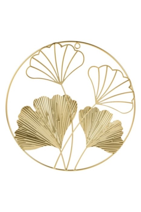 Decorațiune de perete metalică, model floral, diametru 30 cm, culoare aurie