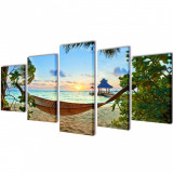 Set Tablouri De Perete Cu Imprimeu Plajă Cu Nisip Si Hamac 200x100 cm 241563, General