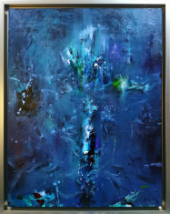 Pictura inramata de colectie Vas cu flori abstract nuante albastre semnat Kloska foto