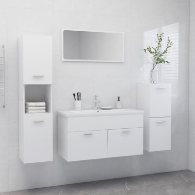 Set mobilier de baie, alb, lemn prelucrat foto