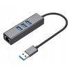 HUB USB 3.0, 3 Porturi, Adaptor Ethernet RJ45 Gigabit 1000 Mbps