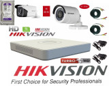 Cumpara ieftin Kit 2 camere supraveghere Turbo HD HikVision + DVR 4 canale HDTVI Turbo HD HikVision + Surse + Cablu sertizat + HDD 500GB