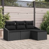 VidaXL Set de canapea de grădină cu 4 piese și perne - Rattan poly negru