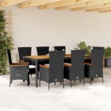 vidaXL Set mobilier de grădină cu perne, 9 piese, negru, poliratan 3277520