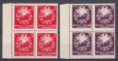 ROMANIA 1953 LP 339 UZUALE STEMA R.P.R.(CU STEA) BLOCURI DE 4 TIMBRE MNH foto