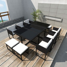 Set mobilier de exterior 27 piese, poliratan, negru foto