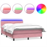 Cumpara ieftin Pat cu arcuri cu saltea si LED, roz, 160x210 cm, catifea
