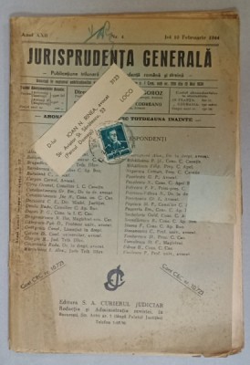 JURISPRUDENTA GENERALA , PUBLICATIUNE TRILUNARA DE JURISPRUDENTA ROMANA SI STRAINA , NR. 4, 1944 foto