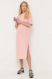 Cumpara ieftin Armani Exchange rochie culoarea roz, maxi, oversize
