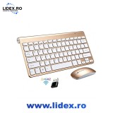 Set tastatura si mouse wireless 2.4G, ultra-subtire, silentios, mecanism tip foarfece, pentru birou, Windows (Auriu)