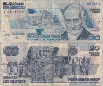1992 ( 31 VII ) , 20 nuevos pesos ( P-96a ) - Mexic foto