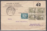 ROMANIA 1930 LP 83 j 50 BANI BLOC DE 4 TIMBE+TIMBRUL AVIATIEI REGELE MIHAI I SUPRATIPAR 8 IUNIE 1930 /CARTE POSTALA CIRCULAT CLUJ-BUCURESTI 1931, Stampilat