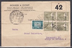 ROMANIA 1930 LP 83 j REGELE MIHAI SUPRATIPAR 30 IUNIE 1930 BLOC DE 4 TIMBRE 50 BANI+TIMBRUL AVIATIEI/PLIC CU ANTET CIRCULAT CLUJ-BUCURESTI 1931
