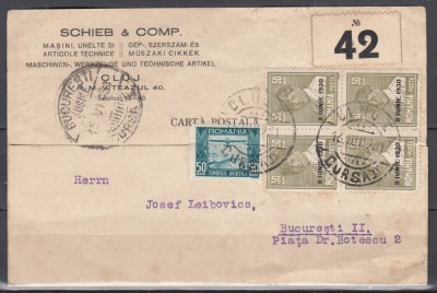 ROMANIA 1930 LP 83 j 50 BANI BLOC DE 4 TIMBE+TIMBRUL AVIATIEI REGELE MIHAI I SUPRATIPAR 8 IUNIE 1930 /CARTE POSTALA CIRCULAT CLUJ-BUCURESTI 1931 foto