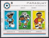 Paraguay 1980 - Cupa Mondială de fotbal - Argentina &#039;78, Spania &#039;82, Cupa de Aur la fotbal, Uruguay &#039;80, Colita, F. RARA (vezi numerotarea !), MNH