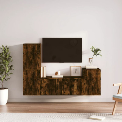 vidaXL Set dulapuri TV, 4 piese, stejar fumuriu, lemn prelucrat 3188603 foto