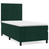 Cumpara ieftin Pat box spring cu saltea, verde inchis, 80x200 cm, catifea