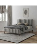 Pat matrimonial Erzon, elemente lemn masiv, tapitat cu stofa, cu somiera,140x200 cm, gri