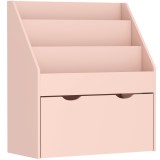 AIYAPLAY Bibliotecă pentru copii Multi-depozitare cu 3 niveluri de rafturi și un sertar, 62,5L x 30l x 70H cm, roz | Aosom Romania