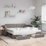 Cumpara ieftin Pat de zi cu extensie și sertare, gri taupe, 90x200 cm, textil
