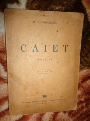 Caiet / versuri - Al.O.Teodoreanu / carte veche , editia II ,an 1943 ( Nu trimit prin curierat ) foto