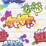 Tapet cu caramida, graffity, gri, multicolor, copii, tineret, Kids &amp; Teens, 272901