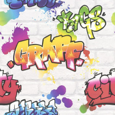 Tapet cu caramida, graffity, gri, multicolor, copii, tineret, Kids & Teens, 272901