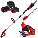 Einhell GE-HC 18 Li T PXC + Starter Kit + GE-CS 18 Li PXC - Drujba 20 cm3.76 m/s + Set 2 acumulatori si incarcator Li-Ion 18 V 4 Ah + Masina de ascuti