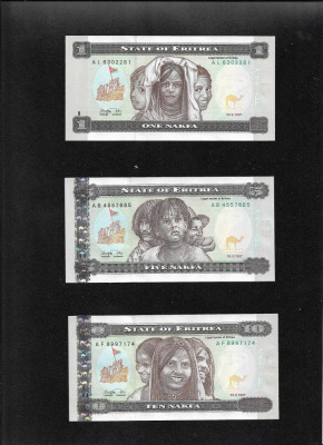 Set Eritrea 1 + 5 + 10 nakfa 1997 unc foto