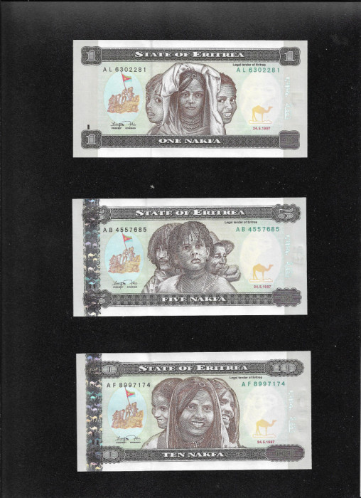 Set Eritrea 1 + 5 + 10 nakfa 1997 unc