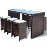 Cumpara ieftin Set mobilier bar de gradina cu perne, 7 piese, maro, poliratan