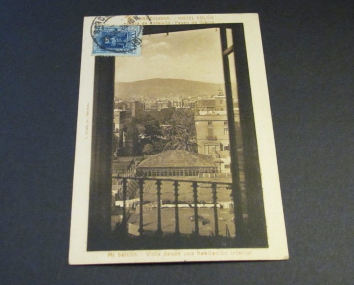 Carte Poștală Vintage Spania - Barcelona Hotel Col&oacute;n &bdquo;Balconul meu&rdquo; (cel mai probabil din perioada 1900&ndash;1940)