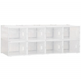 HOMCOM Mobilier pentru &Icirc;ncălțăminte cu Ventilație, 8 Cuburi din Plastic PP, Alb și Transparent, 28x36x21cm, Design Modern | Aosom Romania