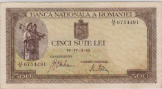 4491 Bancnota 500 lei 1941 2 IV aprilie filigran vertical XF foto