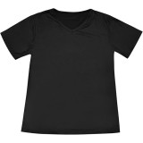 Tricou cu maneca scurta pentru femei, casual, decolteu in V, negru, XL - OUTLET