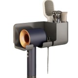 Suport de Baie, Flippy, pentru Uscator de Par, cu Organizator Dublu, din Plastic, Aplicare cu Suport Adeziv, 23 x 8.8 x 9.5 cm, Negru