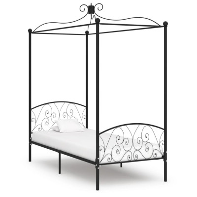 Cadru de pat cu baldachin, negru, 90 x 200 cm, metal GartenMobel Dekor foto