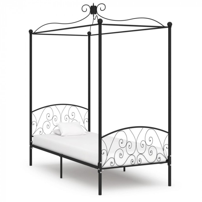 Cadru de pat cu baldachin, negru, 90 x 200 cm, metal GartenMobel Dekor