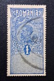 Regele Ferdinand I (Emisiunea Fiscală, 1920&ndash;1926) - 1 LEU Albastru cu Text "TIMBRU FISCAL" (Dintelat, Ștampilat Discret) RO1
