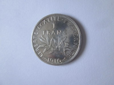 Franța 1 Franc 1910 argint cu patină frumoasă foto
